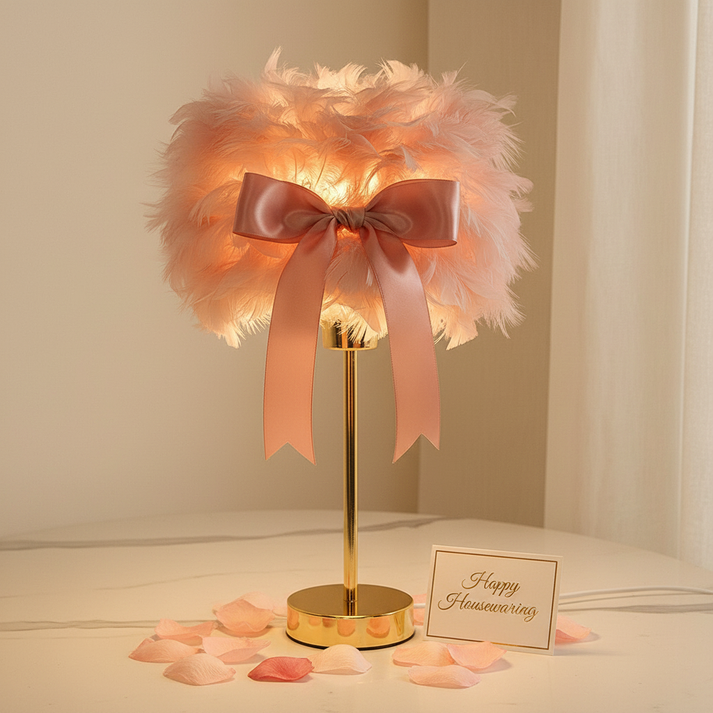 Feather lamp wedding table centerpiece gold base crystal tassels event table with candles and florals