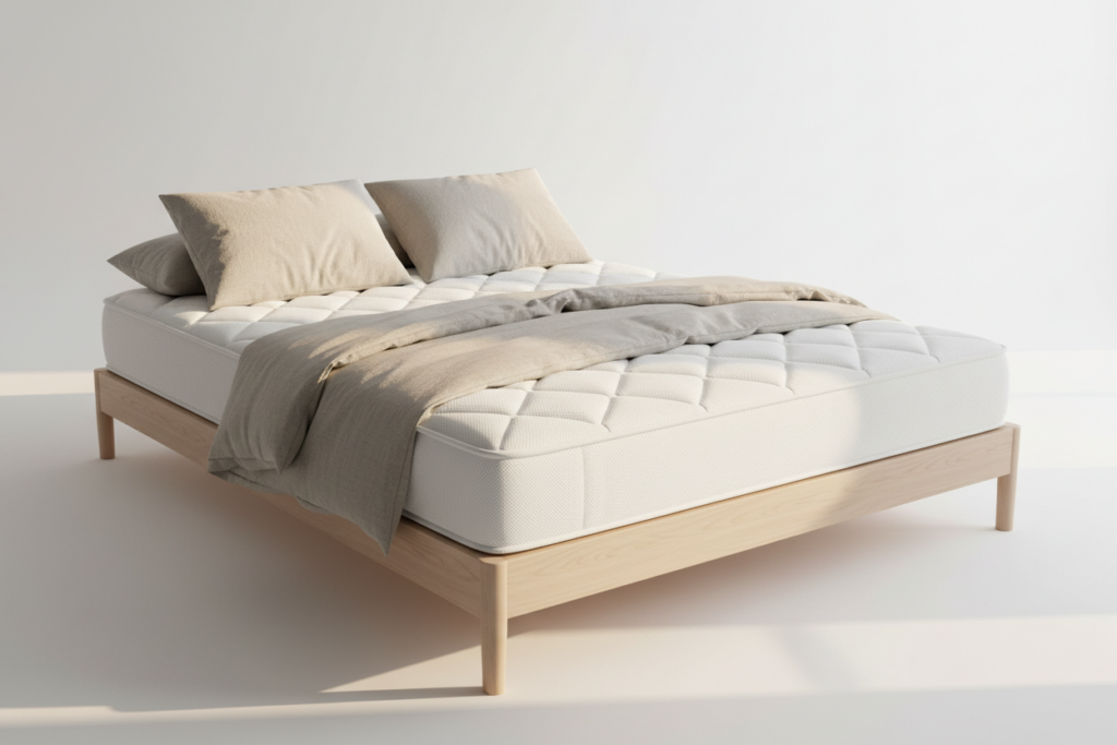 King size bamboo memory foam mattress with cooling cover on minimalist bed frame