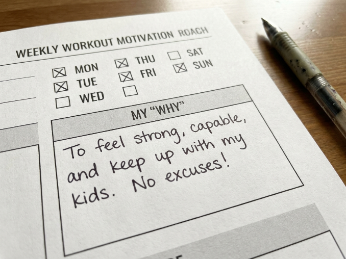 Printable workout motivation planner page with self-discipline prompts