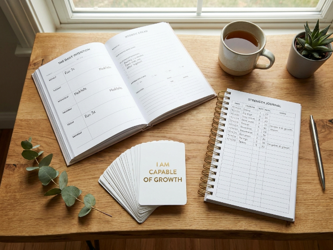 Fitness motivation tracker bundle with printable planner and affirmation cards 